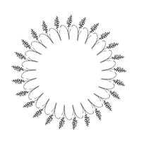 Black single round frame made of plant branches. hand drawn design element. vector