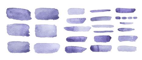 Violet watercolor brush strokes showcasing various shapes and textures for artistic inspiration vector