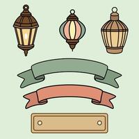 A decorative set of hand-drawn lanterns and vintage-style banners, perfect for festive, cozy, or creative design projects with a classic and charming feel. vector
