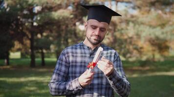 University or college alumni portrait of a middle-aged man on campus video