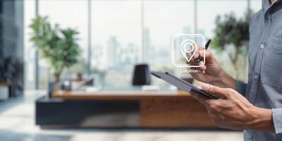 Icon for Pinning Destination Location on Digital Device in Office photo