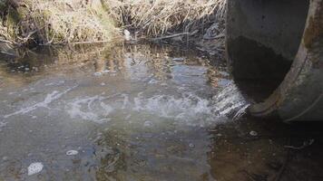 Wastewater is flowing from a pipe into a river, highlighting serious environmental impact and pollution issues video
