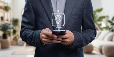 Icon for Pinning Destination on Mobile Device in Modern Workspace photo