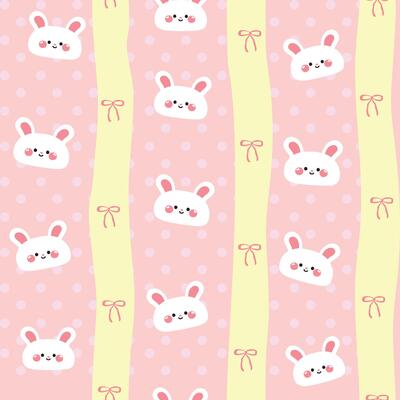 Seamless pattern of cute rabbit face head with bow on pastel dot background.Easter.Bunny.Rodent animal character cartoon.Image for sticker,baby clothing,print screen.Kawaii.Illustration.