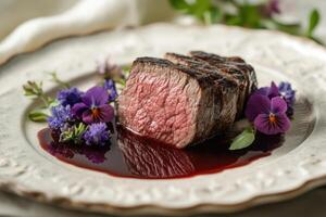 Gourmet Steak Dish with High-End Plating and Soft Natural Light photo
