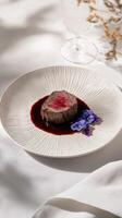 Minimalist Beef Tenderloin Dish with Elegant Wine Sauce Details photo