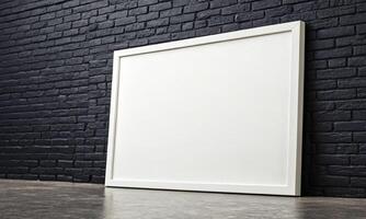 frame picture image photo white isolate mockup empty blank square concrete gray brickwall modern retro frame mockup empty showing marketing product border gallery home house picture frame interior