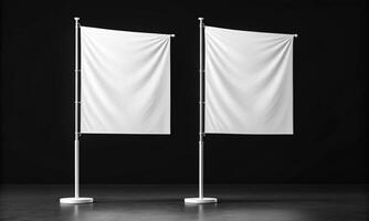 Flag two white color waving object dicut mockup empty blank canvas flag country national design pole international label white flag waving mockup badge empty flag waving white mockup blank canvas photo