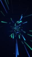 Flying through exploding swirling green and blue neon light beams or lasers. High speed glowing particles animation. HD and looping vertical background. video