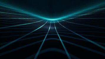 Retro futuristic cyberpunk grid motion background with blue green glowing light beams. This trendy retrowave animation is full HD and a seamless loop. video
