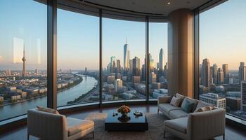 Luxury Penthouse Apartment with Panoramic City View at Sunset photo