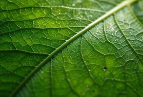 Intricate patterns of a lush green leaf in extreme macro photography capturing details photo