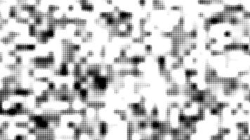 Black and white pixelated halftone pattern with irregular abstract shapes Ideal for creative projects contemporary art or event posters Features high-contrast and dynamic visuals video