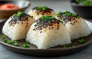 Rice with sesame seeds and green onions photo