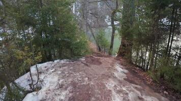 A trail in the woods with snow on it video