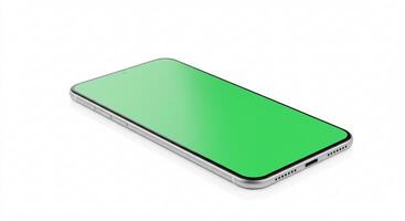 An iphone with a green screen on a white background photo