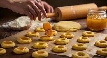 A person is making cookies with a rolling pin photo