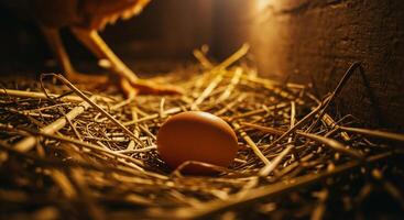 An egg in a nest with straw photo