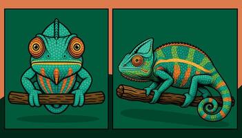 Chameleons front and side view illustration vector