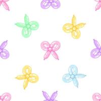 Seamless pattern of colorful bow balloons, cute toys. Trendy background with twisted balloon y2k decor. Inflated coquette bow. Party festive backdrop. Illustration in flat style vector
