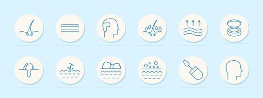 Hair health set icon. Follicle, scalp, profile, moisture, airflow, cream, pore, curl, shine, clouds, hydration, layers, serum, contour vector