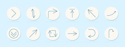 Directional arrows set icon. Right, vertical, corner, up, diagonal, curve, circle, down, square, forward, rotate, return, navigation vector