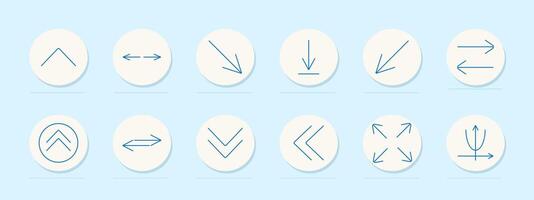 Arrow direction set icon. Up, down, left, right, diagonal, expand, shrink, curve, transition, move, navigation, interface, path, direction, symbol vector