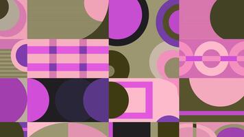 A pink and purple patchwork pattern with circles and squares vector
