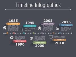 Timeline infographics design template with 7 elements, dark bg vector