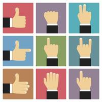 Hands showing different symbols, flat design vector