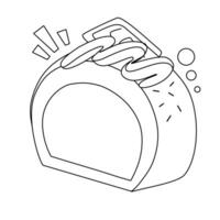 Cute cake with cream and lotus biscuit coloring page vector