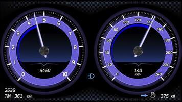 Digital animation of the car's speed on the dashboard. Illustration for car, game consoles video