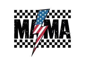 Patriotic Mama Lightning Bolt Design with American Flag and Checkered Pattern vector