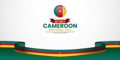 Cameroon national day banner with realistic ribbon flag design with blank space area vector