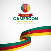 Cameroon national day square banner with realistic flag design vector