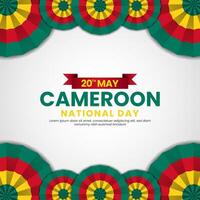 Cameroon national day greeting card, square banner background with flag stripes vector