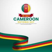 Cameroon national day greeting card, square background template with flag stripes vector