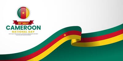 Cameroon national day banner background with realistic ribbon flag with blank space area vector