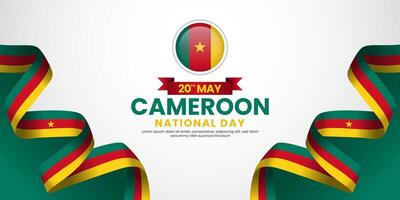 Cameroon national day banner background with realistic ribbon flag design with blank space area vector