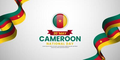 Cameroon national day banner background with realistic flag with blank space area vector
