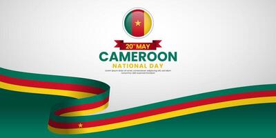 Cameroon national day background with realistic ribbon flag design with blank space area vector