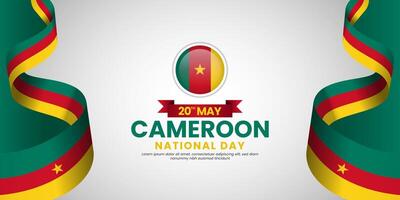 Cameroon national day banner background with ribbon flag design with blank space area vector