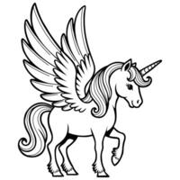 Cute Unicorn outline for coloring illustration by hand drawn vector