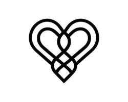 A black and white image of a heart with two intertwined lines vector