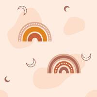 Seamless baby pattern drawn in soft bohemian colors featuring colorful rainbows and crescents. vector