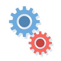 system status indicator. two gears representing the system status. The green gear indicates an active or running program, the gray gear indicates an inactive or stopped function. Illustration. vector