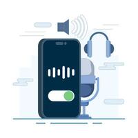 Voice recording access permission concept. Smartphone with microphone icon. For apps, websites or presentations related to audio recording, voice commands, privacy settings. Flat design illustration. vector