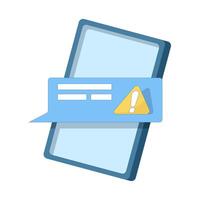Smartphone screen with chat bubbles and exclamation marks, representing warning messages, security alerts for unusual account activity. Flat cartoon design illustration in the background. vector