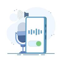 Voice recording access permission concept. Smartphone with microphone icon. For apps, websites or presentations related to audio recording, voice commands, privacy settings. Flat illustration. vector