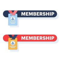 Concept of joining as a member, subscription access, ID card tied to a lanyard, displaying the word Membership. User registration button to get exclusive access. Flat design illustration. vector